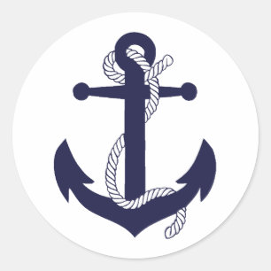 Sticker Rond Silhouette d'ancre de corde bleu marine nautique /