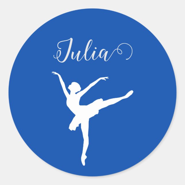 Sticker Rond silhouette de ballerine cobalt bleu et blanc (Devant)