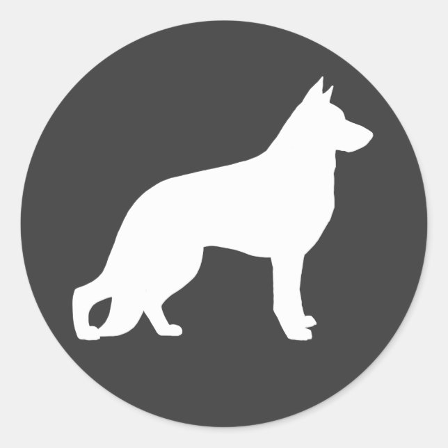 Sticker Rond Silhouette de Berger Allemand Blanc (Devant)