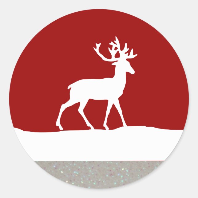 Sticker Rond Silhouette de cerfs - Rouge et Blanc (Devant)
