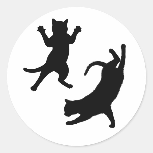 Sticker Rond Silhouette de chat drôle (Devant)