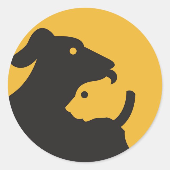 Sticker Rond Silhouette de chat et de chien (Devant)