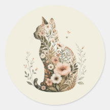 Silhouette de chat floral bohème fleur sauvage