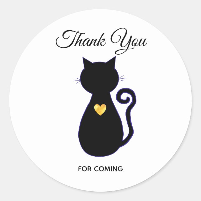 Sticker Rond Silhouette de chat noir élégant Merci (Devant)