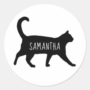 Sticker Rond Silhouette de chat noir personnalisé