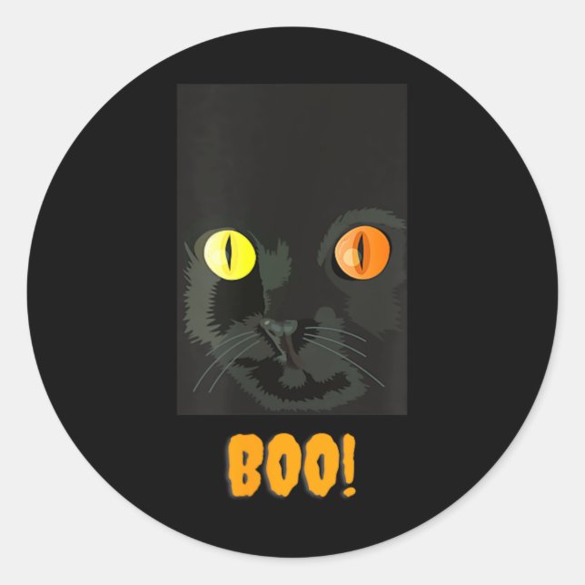 Sticker Rond Silhouette de chat noir rétro drôle d'Halloween Bo (Devant)