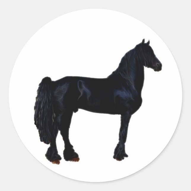 Sticker Rond Silhouette de cheval en noir et blanc (Devant)