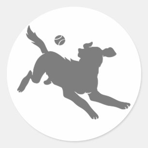 Sticker Rond Silhouette de chien avec boule