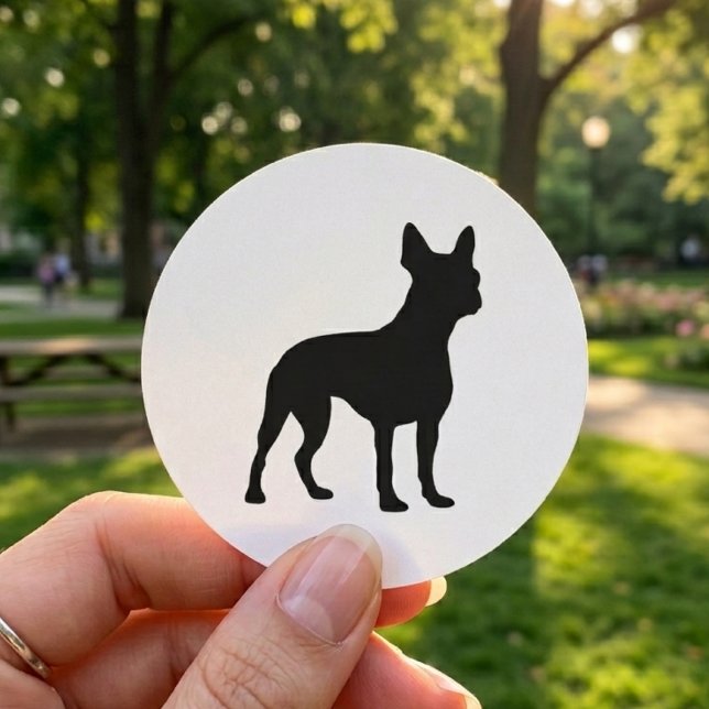 Sticker Rond Silhouette de chien Boston Terrier  (boston terrier silhouette sticker)