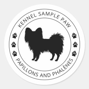 Sticker Rond Silhouette de chien Papillon avec pattes et texte