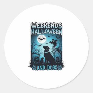 Sticker Rond Silhouette de chiens fantômes pleine lune Hallowee