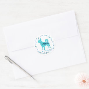 Sticker Rond Silhouette de chihuahua bleu pastel personnalisé d