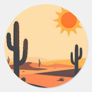 Sticker Rond Silhouette de coucher de soleil sur le cactus du d