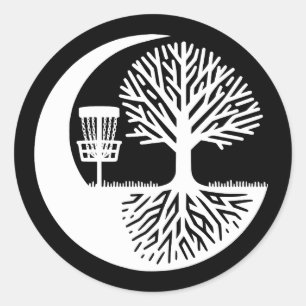 Sticker Rond Silhouette de disque de golf noir et blanc