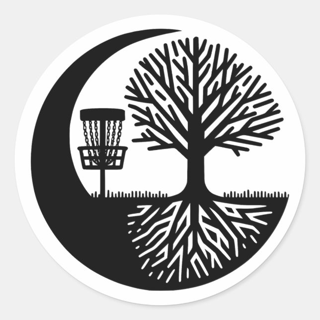 Sticker Rond Silhouette de disque de golf noir et blanc (Devant)