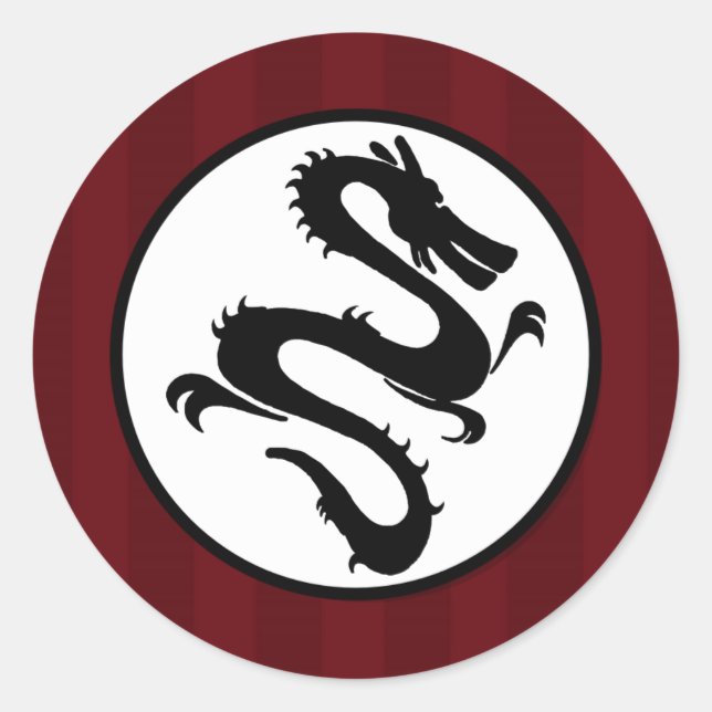 Sticker Rond Silhouette de dragon noir sur les rayures rouges (Devant)