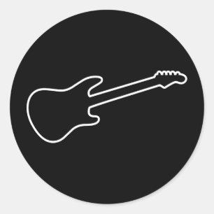Sticker Rond Silhouette de guitare électrique noir et blanc