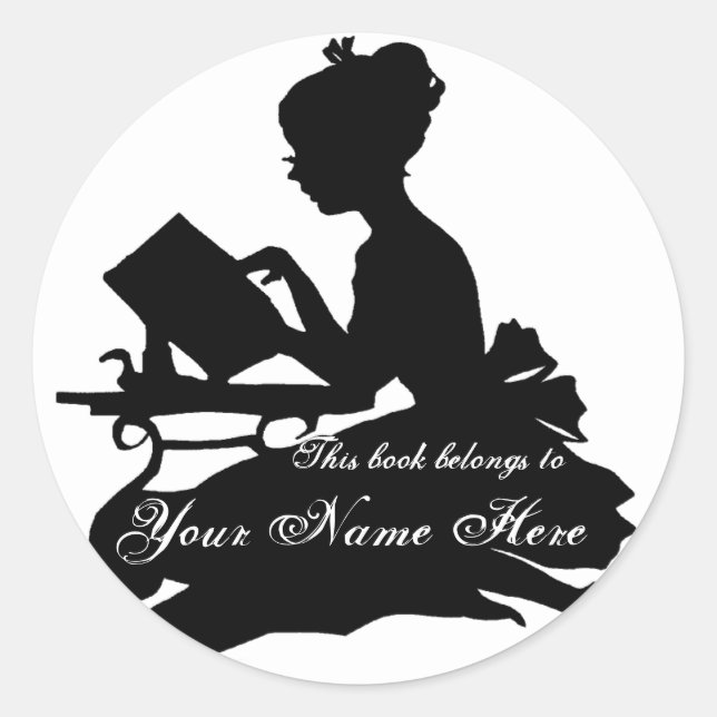 Sticker Rond Silhouette de la jeune fille Lecture plaque (Devant)