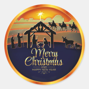 Sticker Rond Silhouette de la Nativité "Joyeux Noël"