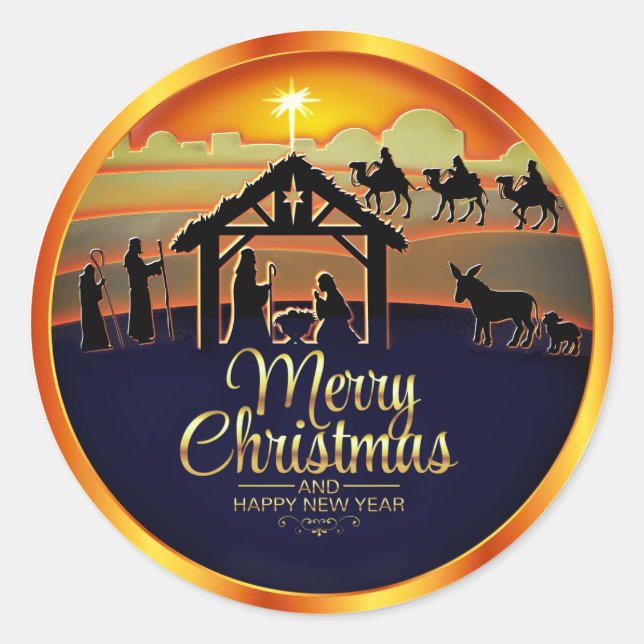 Sticker Rond Silhouette de la Nativité "Joyeux Noël" (Devant)