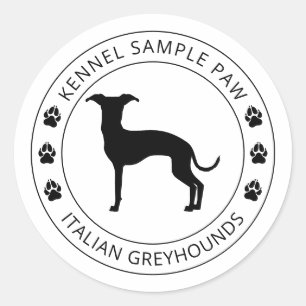 Sticker Rond Silhouette de Lévrier Italien avec Pattes et Texte