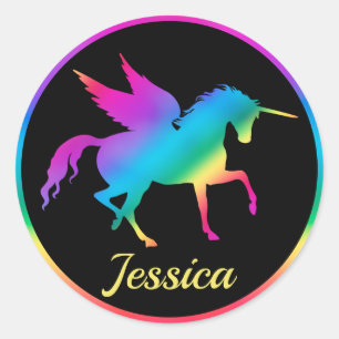 Sticker Rond Silhouette de licorne à dégradé de couleurs arc-en