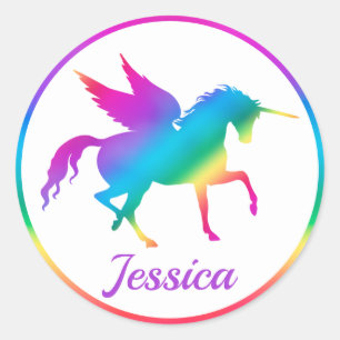 Sticker Rond Silhouette de licorne à dégradé de couleurs arc-en