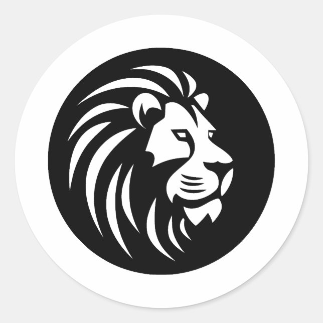 Sticker Rond Silhouette de Lion élégant en BW (Devant)