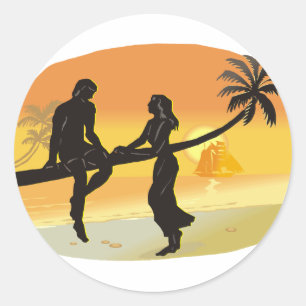Sticker Rond Silhouette de mariage de plage