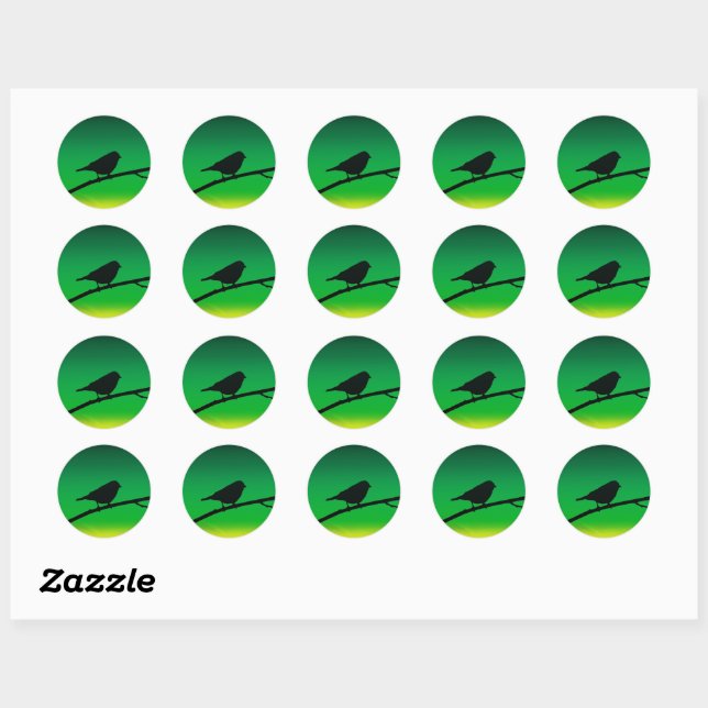 Sticker Rond Silhouette de moineau sur le limonène  (Feuille)