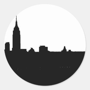 Sticker Rond Silhouette de New York noir et blanc