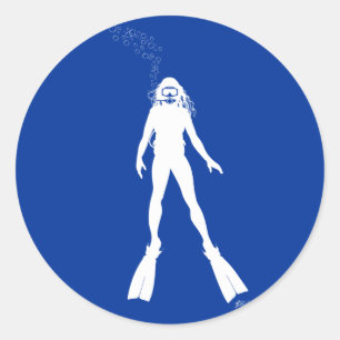 Sticker Rond Silhouette de plongeur autonome (femme)