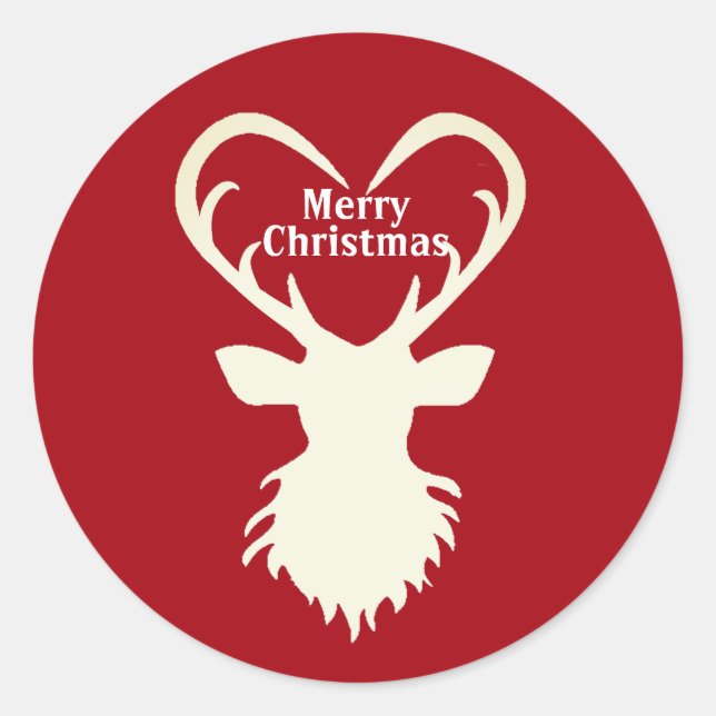 Sticker Rond silhouette de renne de Noël sur fond rouge (Devant)