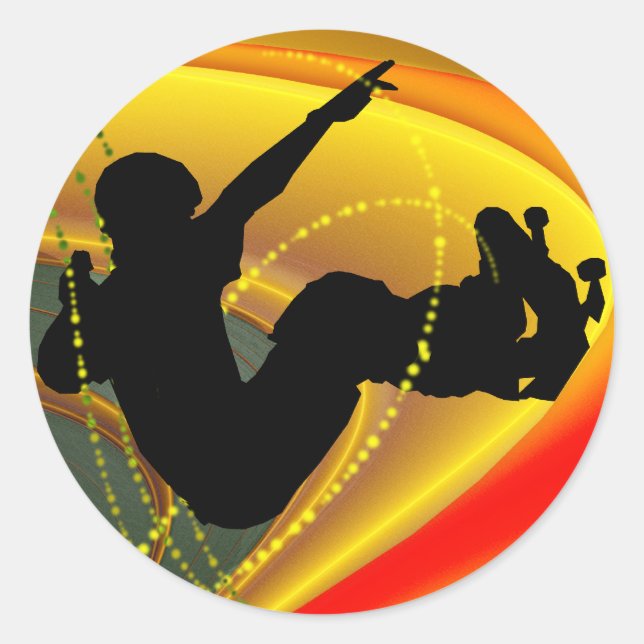 Sticker Rond Silhouette de skateboard dans le bowl (Devant)