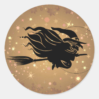 Sticker Rond Silhouette de sorcière volante
