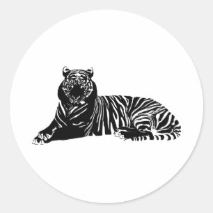 Sticker Rond Silhouette de tigre à rayures noir et blanc