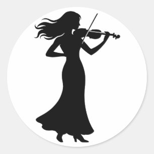 Sticker Rond Silhouette de violoniste lady