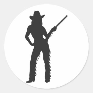 Sticker Rond Silhouette de Western Cowgirl