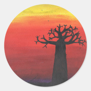Sticker Rond Silhouette du baobab