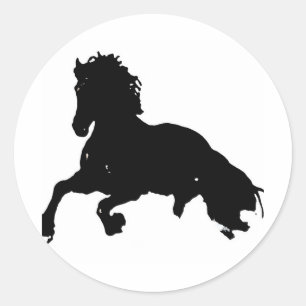 Sticker Rond Silhouette du cheval blanc noir