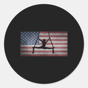 Sticker Rond Silhouette du drapeau américain Gymnastique Soie a