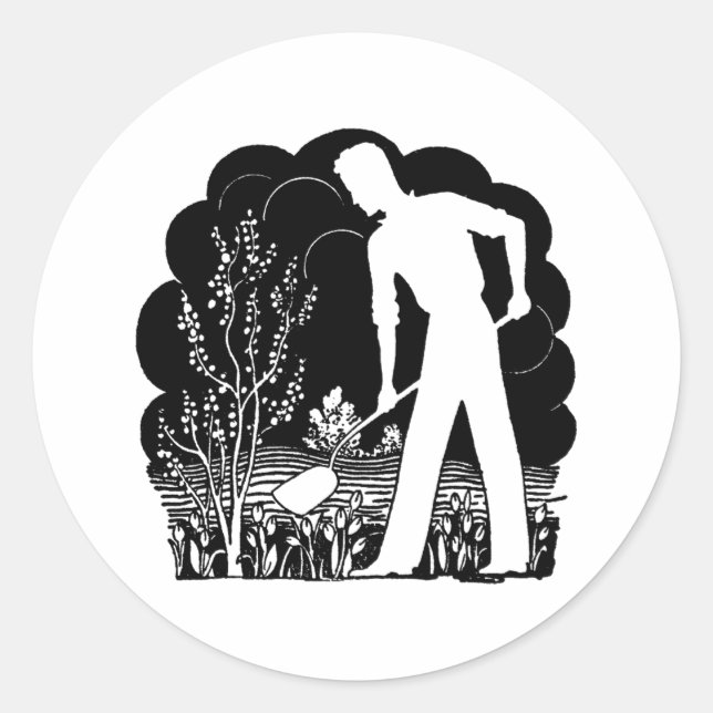 Sticker Rond Silhouette du jardiner rétro (Devant)