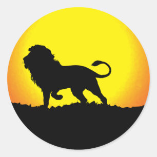 Sticker Rond Silhouette du lion contre le soleil