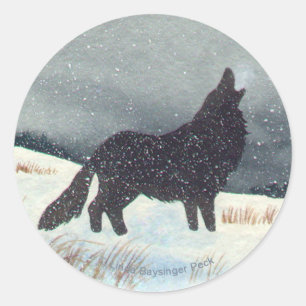 Sticker Rond Silhouette du loup de neige