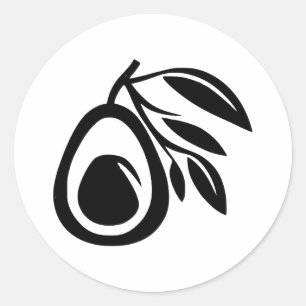 Sticker Rond Silhouette élégante Avocado en BW