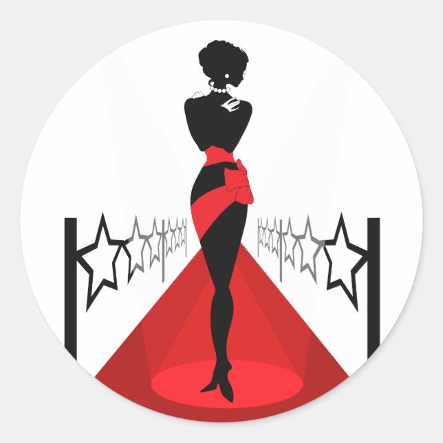 Sticker Rond Silhouette femme élégante sur tapis rouge avec éto (Devant)