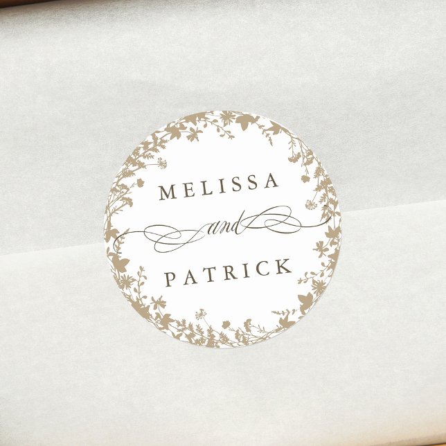 Sticker Rond Silhouette Fleur sauvage blanc Mariage Tan (Créateur téléchargé)