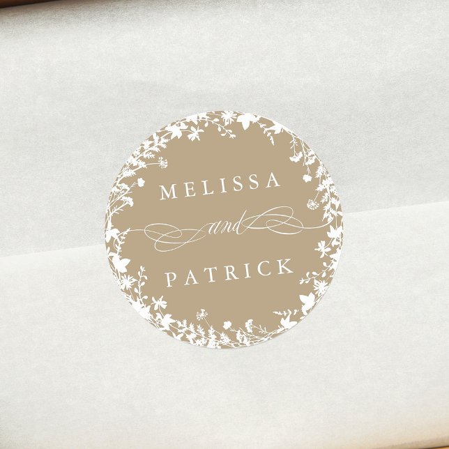 Sticker Rond Silhouette Fleur sauvage blanc Mariage Tan (Créateur téléchargé)