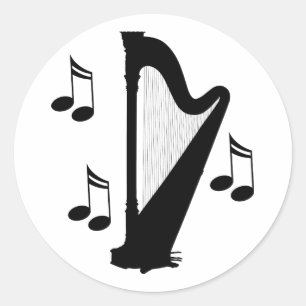 Sticker Rond Silhouette Harp Music Cadeau