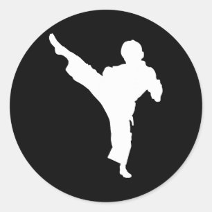 Sticker Rond Silhouette Karate Fighter Shotokan Martial Arts Ta